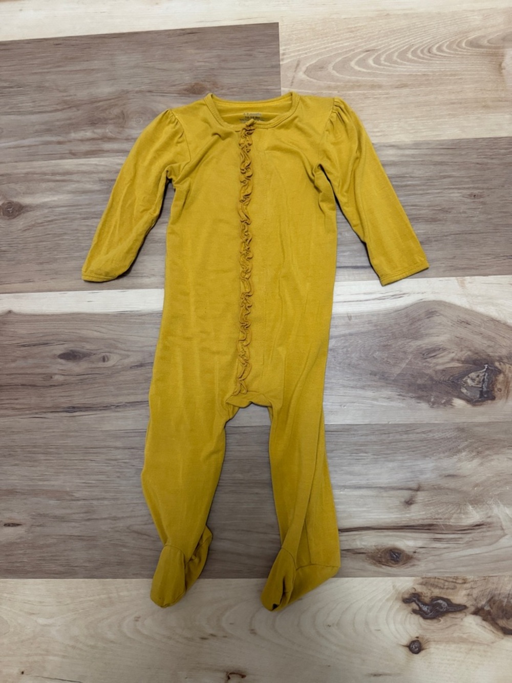Magnetic Me Mustard Yellow Ruffle-Front Footed One-Piece 6-9m